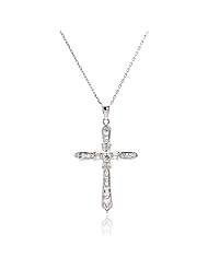 Nickel Free Silver Necklaces Cubic Zirconia Cross Sterling Silver Necklace Cross Measurement: 38.7Mm X 25.9Mm Chain Length: 16-18 Inches