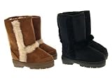 GIRLS CHILDRENS KIDS FUR LINED ANKLE WINTER WARM SNOW SNUGG CHESTNUT TAN BLACK BOOTS FAUX SUEDE SIZES 6-13