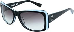 Tres Noir Shiny Black and Blue KABUKI GIRL Sunglasses w/ Smoke Fade Lens