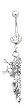Stainless Steel Belly Ring with Clear Crystals - Dangling Skull with Crossbones