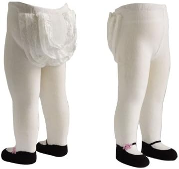 JazzyToes Mary Jane Lacy Baby Tights, White/Pink Flower