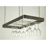 Rogar Hanging Wine Glass Rack- Hammered Steel/ Chrome