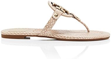 Tory Burch Miller 2 Polka Dot Leather Flip Flops Spring Dune/Gold TB Logo Sandal Beige (7)