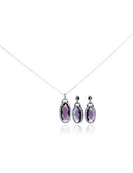 Nickel Free Sterling Silver Pendant & Earring Sets Purple Oval CZ Set Pendant Dimensions: L33.7mm X W13.3mm Weight: 3.9Grams Earrings Dimensions: L31.8mm X W12.4mm Weight: 6.7Grams