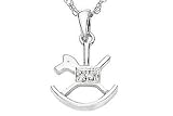 Childrens 14K White Gold Diamond Rocking Horse Pendant w/Chain.