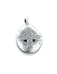 Celtic Ancient Sun Cross Large Oval Locket Pendant in Sterling Silver