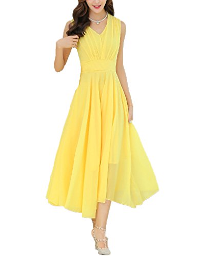 ナナコレクション Nana_Collection 2015 夏 ワンピース ロング マキシ ドレス シフォン リゾート ノースリーブ 無地 シャーリング レディース フレア エレガント カジュアル イエロー ホワイト グリーン S M L XL