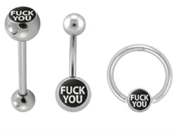 FUCK YOU TONGUE RINGS BRLGFU- STRAIGHT BARBELL