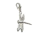 Chrysalis 925 Sterling Silver White Crystal Dragonfly Clip on Charm