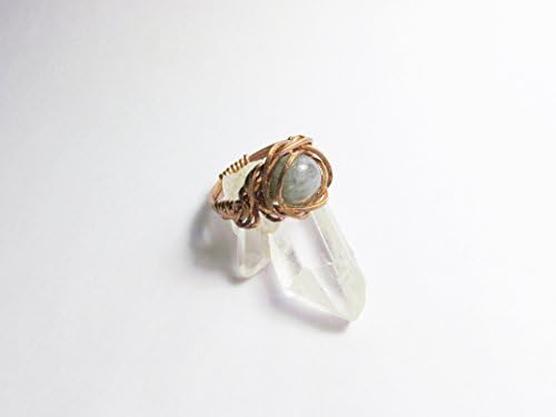Labradorite Ring Wire Wrapped Copper Ring Flashy Stone Size 7.5