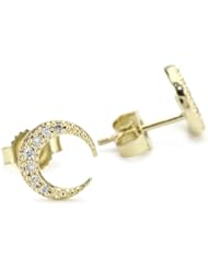 Mizuki Petite Gold and Diamond Crescent Stud Earrings