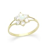 14K Baby Ring Yellow Gold Ring Opal & CZ Cluster Size 2 To 3 For Baby, Kids And Teens