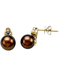 Carlo Viani® South Sea Brown Pearl Earrings with Brown Diamonds in 14 kt Yellow Gold