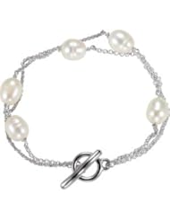 Sterling Silver Pearl Fashion Toggle Bracelet by US Gems