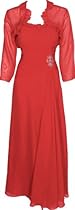 Hot Sale Strapless Chiffon MOB Long Gown With Bolero Mother-Of-The-Bride Dress, Size: XL, Color: Red