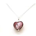 925 Silver Mauve Murano Glass Heart Pendant, 18" Chain
