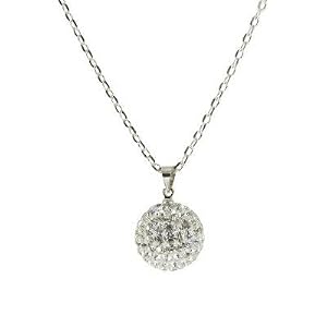 Pendentif Style Shamballa Femme Cristal 12 mm - Blanc - Chaîne en Acier 45 cm