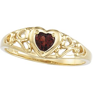 Click here to buy 04.00X04.00 MM 14K Yellow Gold Genuine Mozambique Garnet Heart Ring.