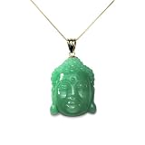 Gold Plated Sterling Silver Green Chinese Jade Buddha Pendant