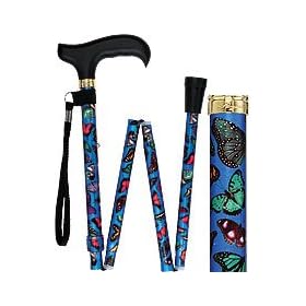 Blue Skies Butterfly Folding Adjustable Designer Derby Walking Cane with Engraved Collar