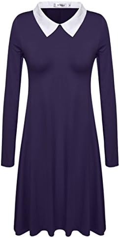 Pilotdarss Women's Casual Slim Fit and Flare Peter Pan Collar Dress