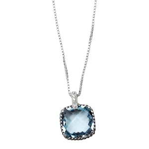 Ladies Blue Topaz Cushion Diamond Necklace by