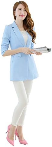 Jack yao Women's long sleeve solid color lapel Slim small suit (US/XS, Light Blue)