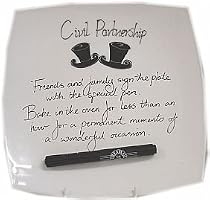Civil Partnership Gift Two Top Hats Square Signature Plate