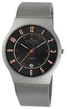 Skagen #233XLTTMO Men's Titanium Mesh Band Analog Orange Sporty Accent Grey Dial Watch