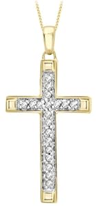 9ct Yellow Gold 0.15ct Diamond Cross Pendant on Curb Chain Necklace 40 cm