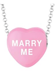 Sterling Silver 14mm Dk Pink enamel Sweethearts MARRY ME Heart Pendant