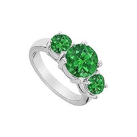Buy Three Stone Emerald Engagement Ring : 14K White Gold - 4.00 CT TGW by FineJewelryVault