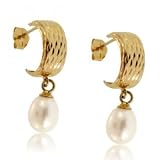 New Gold Dangle Huggie Hoop Stud Earrings White Pearl