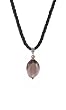Necklace - N517 - Genuine Smooth Quartz Pendant Hung on a Black Triple-Strand Twisted Silk / Satin Cord + 2" Extension Chain - Oval Shape ~ Lt. Brown