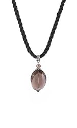 Necklace - N517 - Genuine Smooth Quartz Pendant Hung on a Black Triple-Strand Twisted Silk / Satin Cord + 2" Extension Chain - Oval Shape ~ Lt. Brown