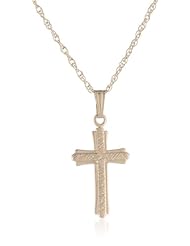14k Yellow Gold Solid Embossed Stipple Cross Pendant Necklace, 18"