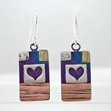Sterling Silver & Copper Heart Earrings with Purple & Blue Patina Finish, #9154