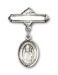 Sterling Silver Baby Badge with St. Dennis Charm and Polished Badge Pin