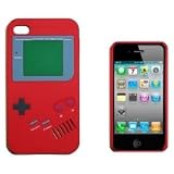 Red Nintendo Game Boy Gameboy Style Silicone Case Cover for Verizon AT&T Sprint Apple Iphone 4 4S + Microfiber Pouch Bag