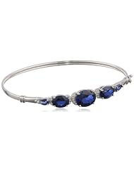 Sterling Silver Gemstone and Cubic-Zirconia Bangle Bracelet, 7.3"