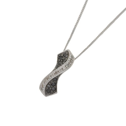 9ct White Gold 0.20 Ct Black & White Diamond Cross Over Slider Pendant 18 Chain