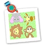 IMAGE OF Curious Baby Animals - Lion Monkey Giraffe Elephant on Green Background - 10x10 Quilt Square
