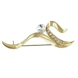 Gold Plated Fancy Curved Rhinestone Pin Brooch