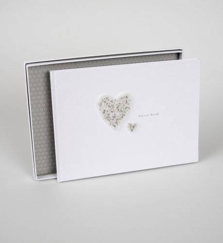 White Beaded Hearts Guest Book