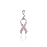 Sterling Silver Breast Cancer Awareness Pink Enamel Ribbon Charm