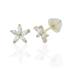 14K Cluster CZ Stud Earring for kids and teens