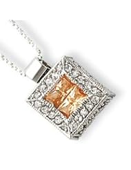 Sterling Silver Champagne and Clear CZ Square Necklace QG1999-18"