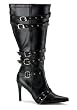 Wide Calf 3 3/4 Inch High Heel Boots With Side Buckles