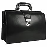 Forzieri Black Italian Leather Buckled Compact Doctor Bag