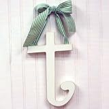 Wooden Hanging t: Green Polka Dot Ribbon